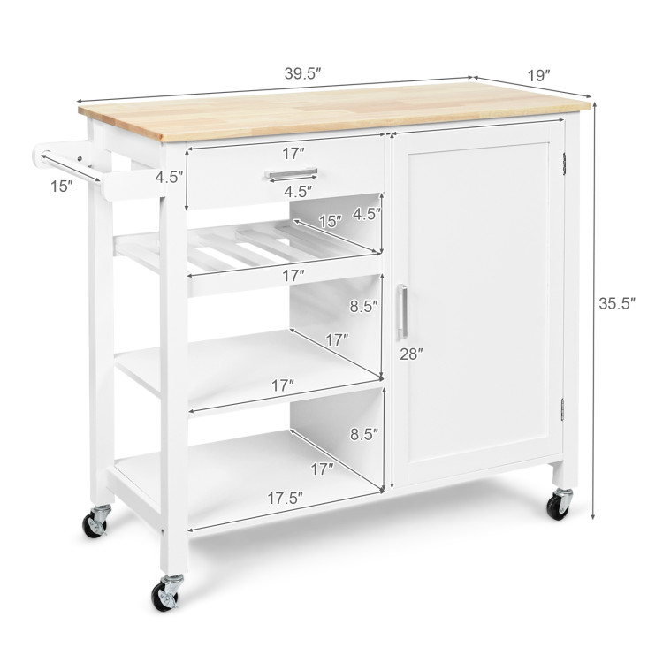 Kitchen Island Cart Rolling Serving Cart Wood Trolley-WhiteCostway Gallery View 4 of 10