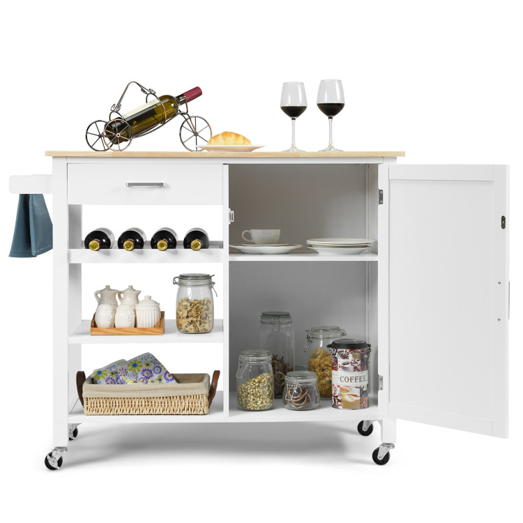 Kitchen Island Cart Rolling Serving Cart Wood Trolley-WhiteCostway Gallery View 7 of 10