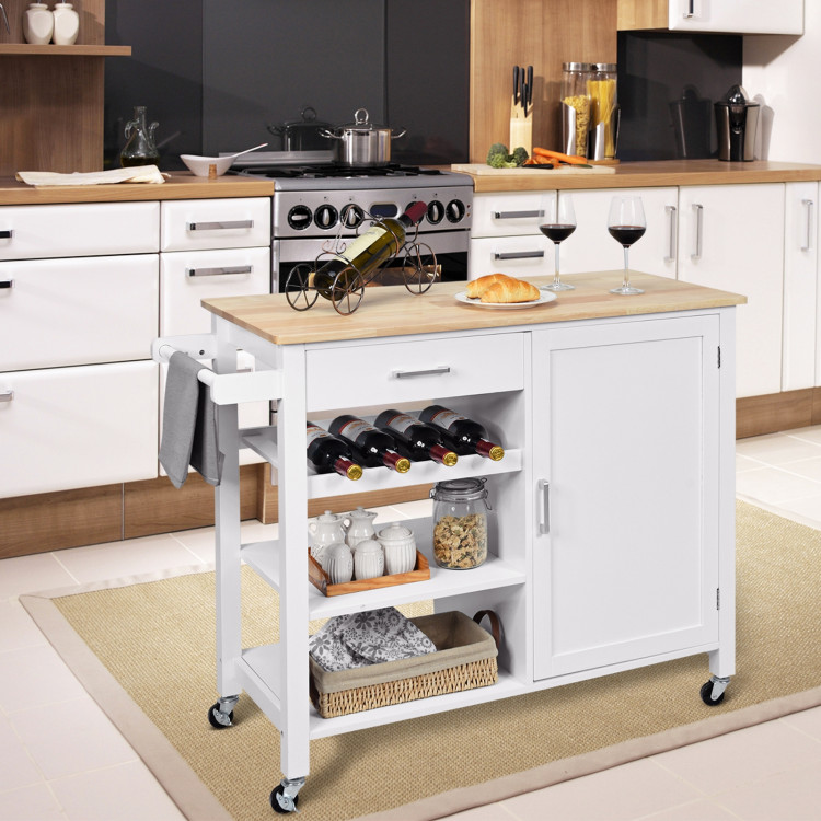 Kitchen Island Cart Rolling Serving Cart Wood Trolley-WhiteCostway Gallery View 2 of 10