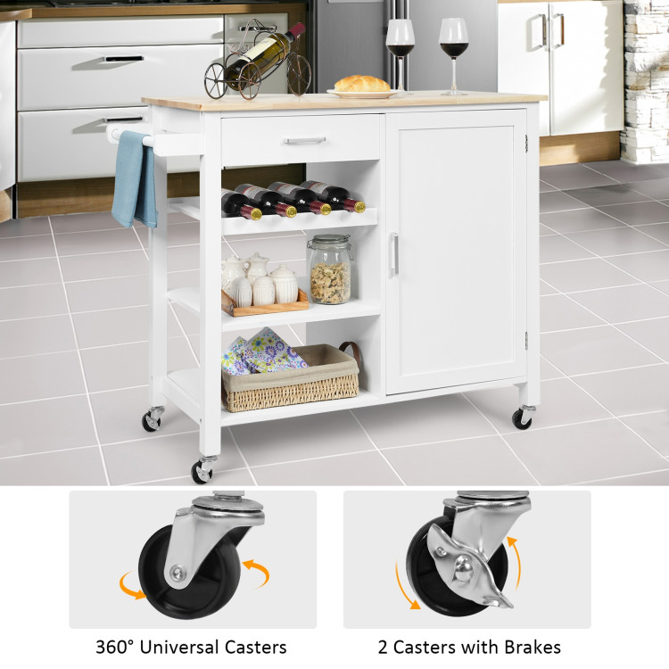 Kitchen Island Cart Rolling Serving Cart Wood Trolley-WhiteCostway Gallery View 3 of 10