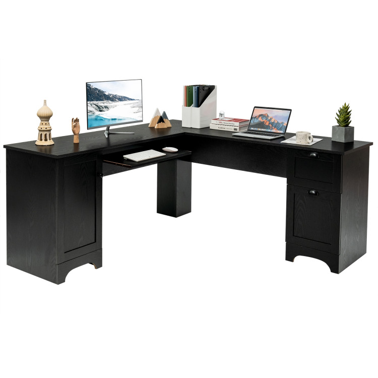 66" x 66" L-shaped Corner Computer Desk with Drawers-BlackCostway Gallery View 3 of 13