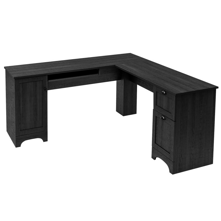 66" x 66" L-shaped Corner Computer Desk with Drawers-BlackCostway Gallery View 9 of 13