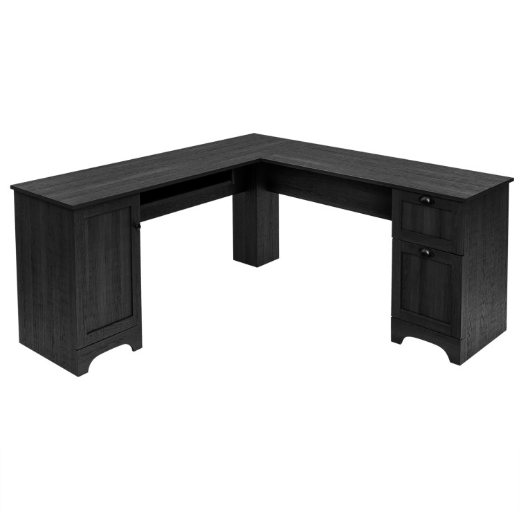 66" x 66" L-shaped Corner Computer Desk with Drawers-BlackCostway Gallery View 10 of 13