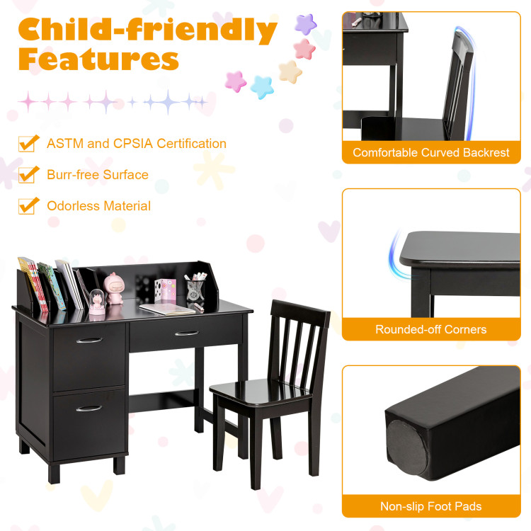 Kids Wooden Writing Furniture Set with Drawer and Storage Cabinet-Deep BrownCostway Gallery View 9 of 10