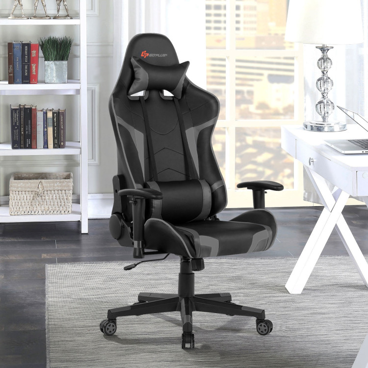 Reclining Swivel Massage Gaming Chair with Lumbar Support-GrayCostway Gallery View 1 of 12