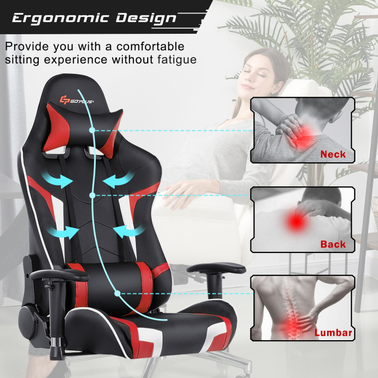 Reclining Swivel Massage Gaming Chair with Lumbar Support-RedCostway Gallery View 11 of 12
