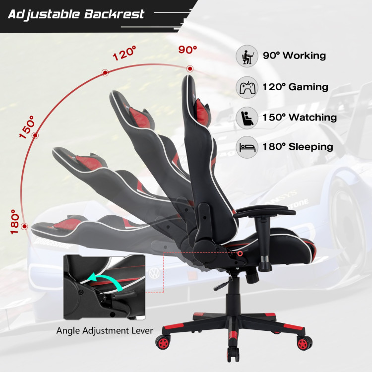 Reclining Swivel Massage Gaming Chair with Lumbar Support-RedCostway Gallery View 2 of 12