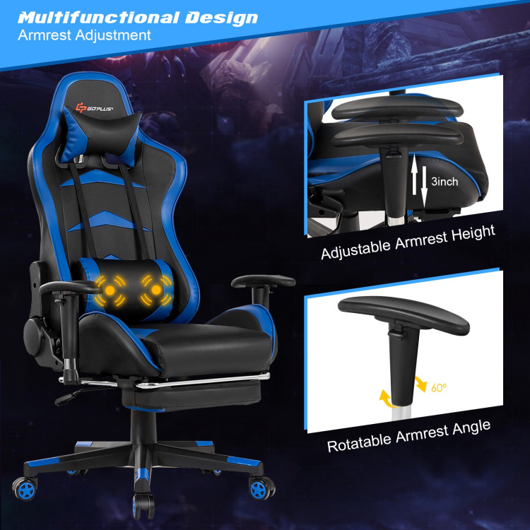 Massage Gaming Chair with Footrest-BlueCostway Gallery View 12 of 12