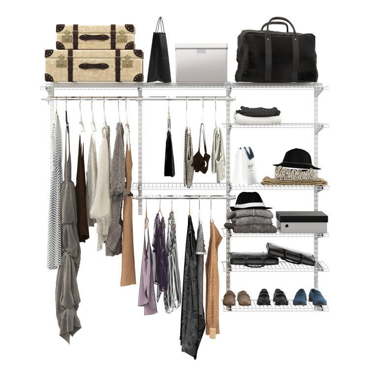 Adjustable Closet Organizer Kit with Shelves and Hanging Rods for 4 to 6 Feet-GrayCostway Gallery View 7 of 10