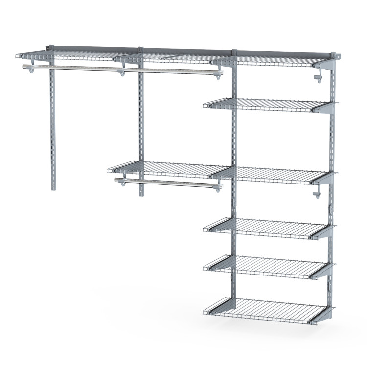 Adjustable Closet Organizer Kit with Shelves and Hanging Rods for 4 to 6 Feet-GrayCostway Gallery View 3 of 10
