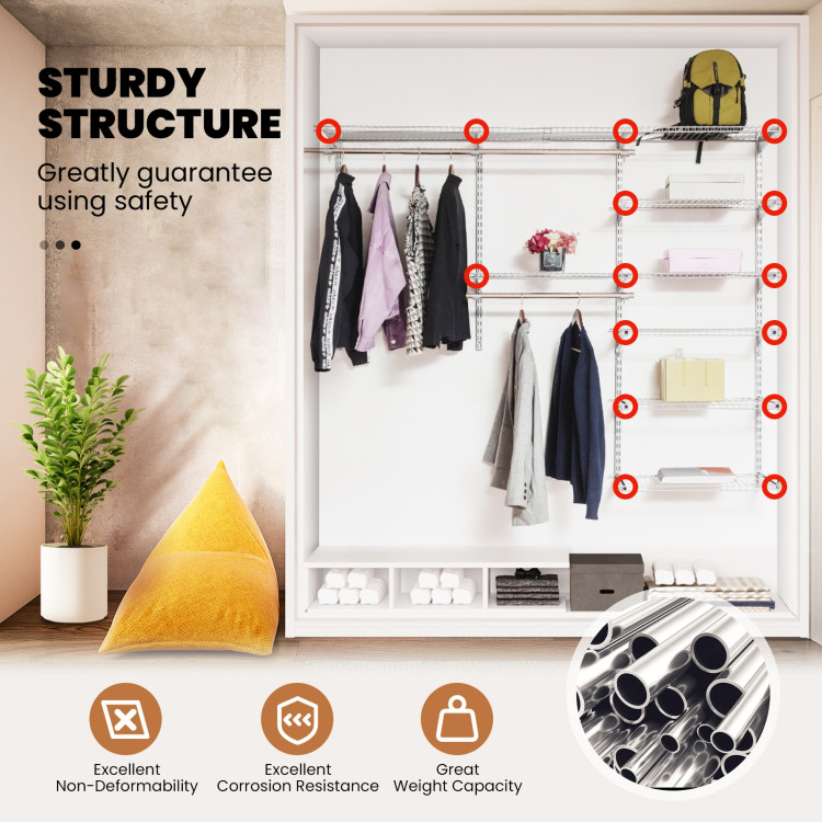 Adjustable Closet Organizer Kit with Shelves and Hanging Rods for 4 to 6 Feet-GrayCostway Gallery View 8 of 10