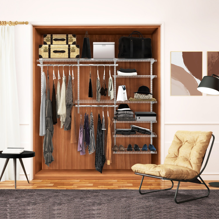 Adjustable Closet Organizer Kit with Shelves and Hanging Rods for 4 to 6 Feet-GrayCostway Gallery View 1 of 10