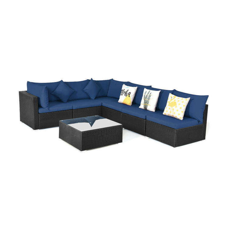 7 Pieces Sectional Wicker Furniture Sofa Set with Tempered Glass Top Coffee Table - Gallery View 1 of 12