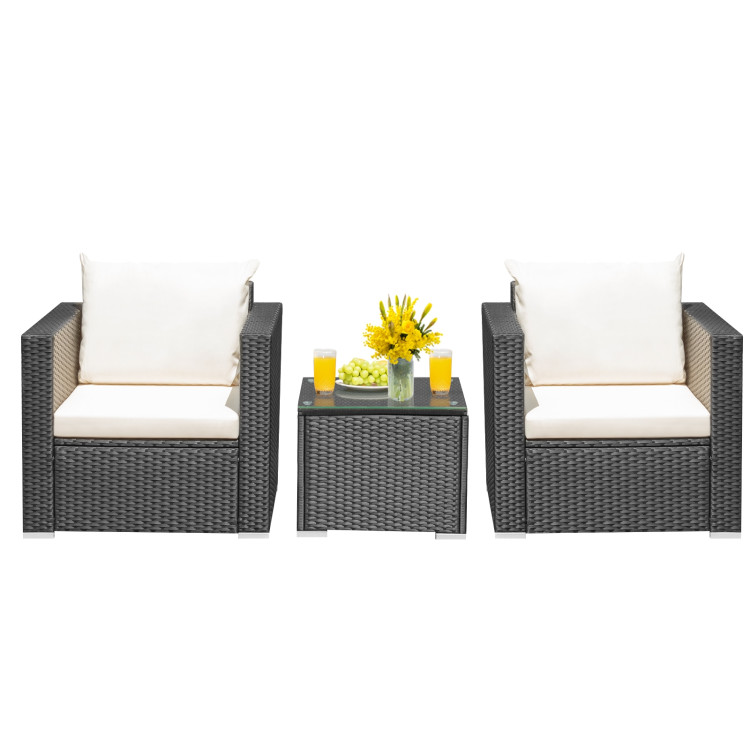 3 Pieces Patio wicker Furniture Set with Cushion-WhiteCostway Gallery View 10 of 12