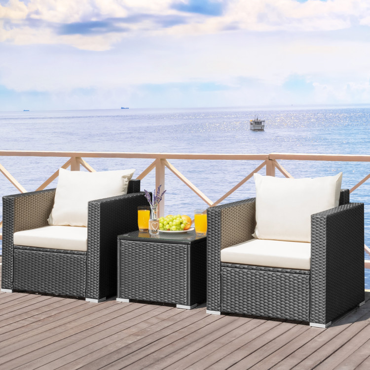 3 Pieces Patio wicker Furniture Set with Cushion-WhiteCostway Gallery View 2 of 12
