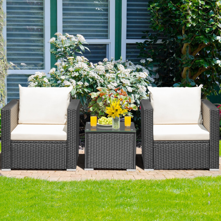 3 Pieces Patio wicker Furniture Set with Cushion-WhiteCostway Gallery View 8 of 12