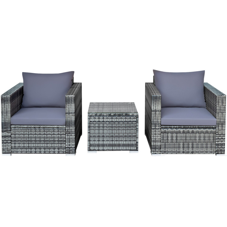 3 Pcs Patio Rattan Furniture Bistro Sofa Set with Cushioned-GrayCostway Gallery View 11 of 13