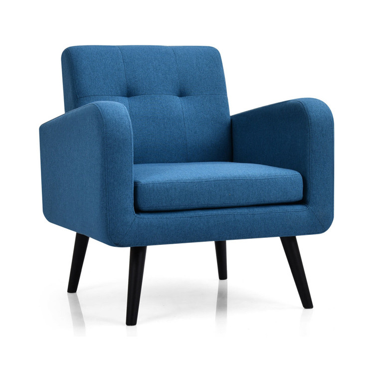 Modern Upholstered Comfy Accent Chair Single Sofa with Rubber Wood Legs-NavyCostway Gallery View 3 of 11