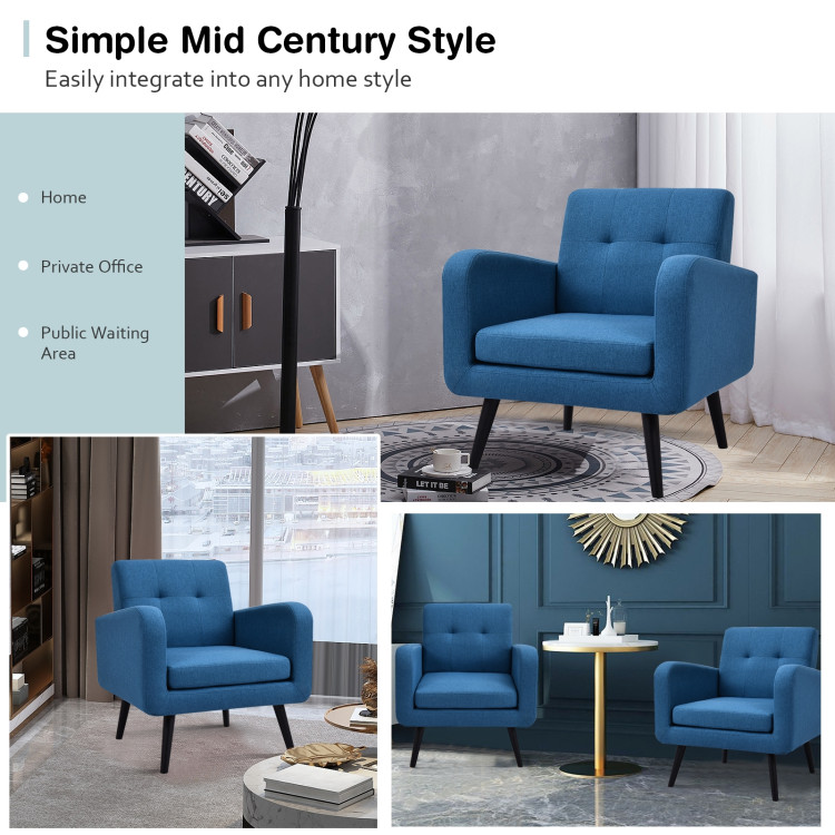 Modern Upholstered Comfy Accent Chair Single Sofa with Rubber Wood Legs-NavyCostway Gallery View 13 of 14