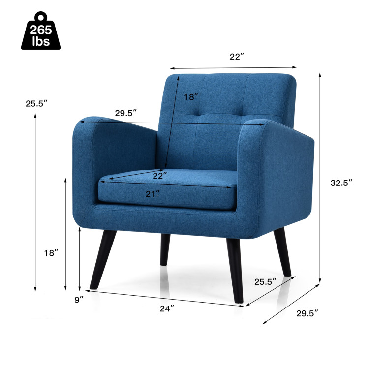 Modern Upholstered Comfy Accent Chair Single Sofa with Rubber Wood Legs-NavyCostway Gallery View 4 of 11