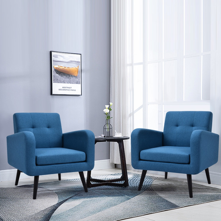 Modern Upholstered Comfy Accent Chair Single Sofa with Rubber Wood Legs-NavyCostway Gallery View 8 of 14