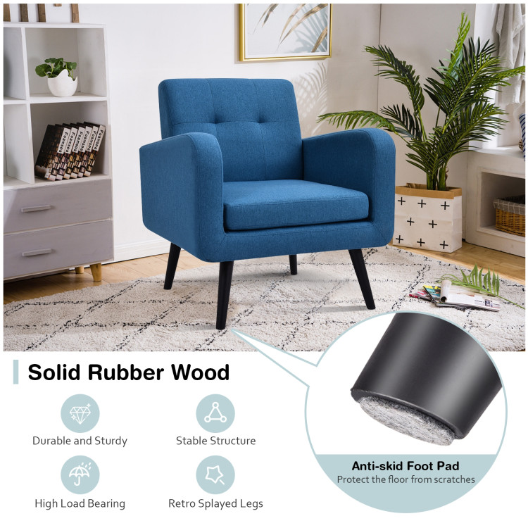 Modern Upholstered Comfy Accent Chair Single Sofa with Rubber Wood Legs-NavyCostway Gallery View 10 of 11