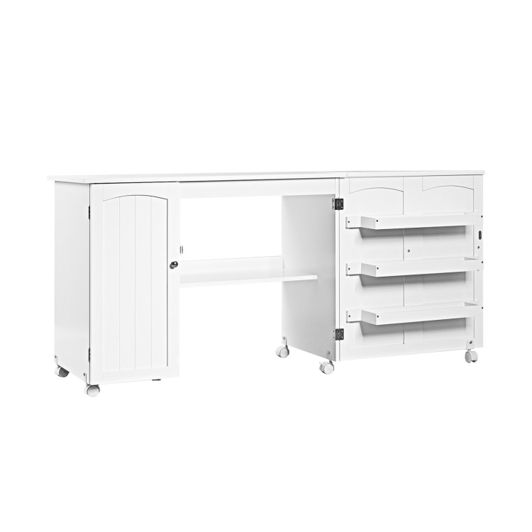  Giantex Folding Sewing Craft Table, 3 Storage Bins, Side Cabinet,  Interior Shelf, Rolling Sewing Machine Cabinet Craft Station Desk with  Lockable Wheels for Apartment Small Spaces, White : Arts, Crafts 