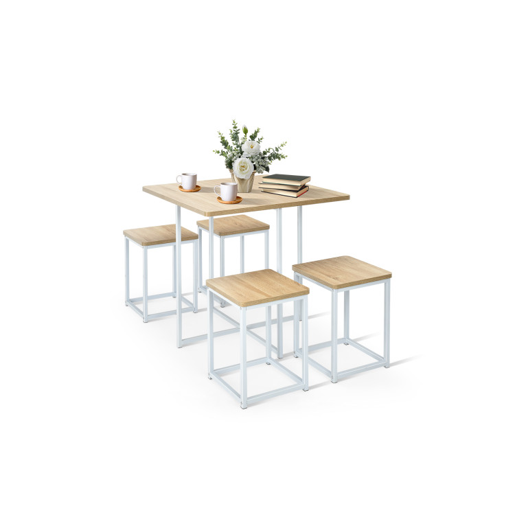 5 Pieces Metal Frame Dining Set with Compact Dining Table and 4 Stools -NaturalCostway Gallery View 3 of 10