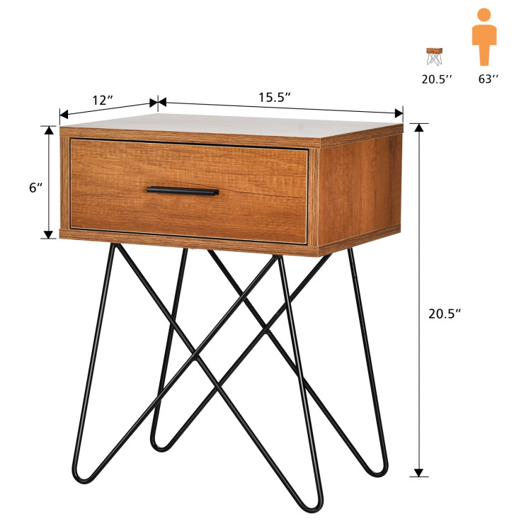 Nightstand Coffee Table Storage Display with Steel Legs and 1 DrawerCostway Gallery View 4 of 10