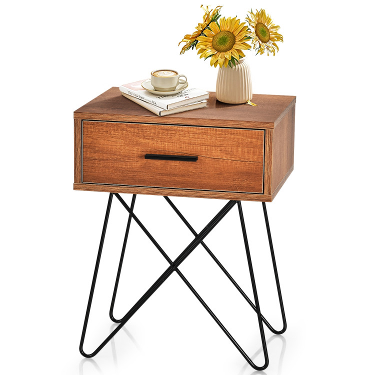 Nightstand Coffee Table Storage Display with Steel Legs and 1 DrawerCostway Gallery View 7 of 10
