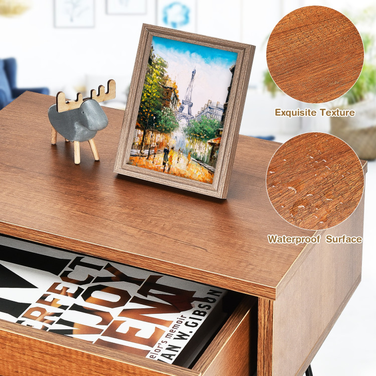 Nightstand Coffee Table Storage Display with Steel Legs and 1 DrawerCostway Gallery View 9 of 10