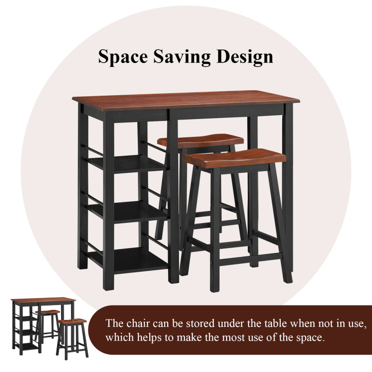 3 Piece Counter Height Dining Table Set with 2 Saddle Stools and Storage ShelvesCostway Gallery View 8 of 10
