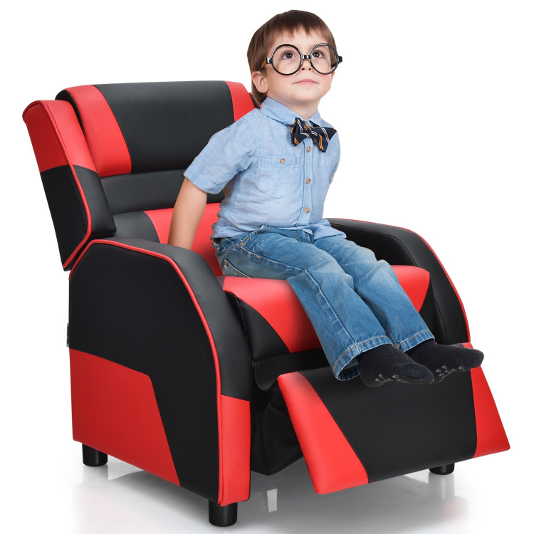 Kids Youth PU Leather Gaming Sofa Recliner with Headrest and Footrest-RedCostway Gallery View 9 of 14