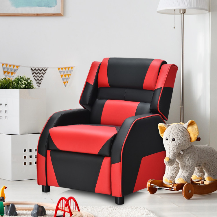 Kids Youth PU Leather Gaming Sofa Recliner with Headrest and Footrest-RedCostway Gallery View 12 of 14