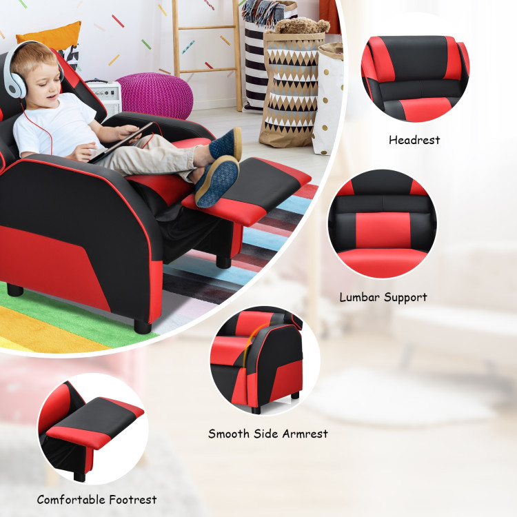 Kids Youth PU Leather Gaming Sofa Recliner with Headrest and Footrest-RedCostway Gallery View 13 of 14