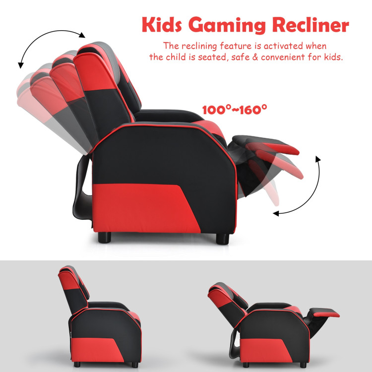 Kids Youth PU Leather Gaming Sofa Recliner with Headrest and Footrest-RedCostway Gallery View 10 of 14