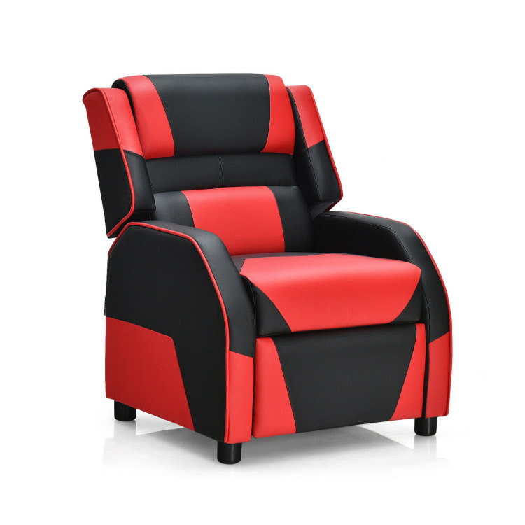 Kids Youth PU Leather Gaming Sofa Recliner with Headrest and Footrest-RedCostway Gallery View 1 of 14