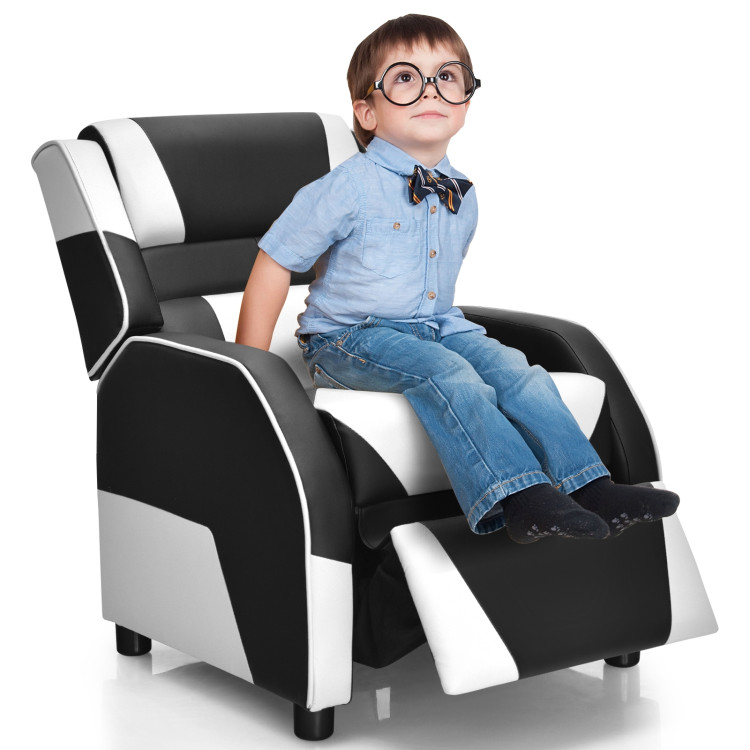 Kids Youth PU Leather Gaming Sofa Recliner with Headrest and Footrest-WhiteCostway Gallery View 9 of 15