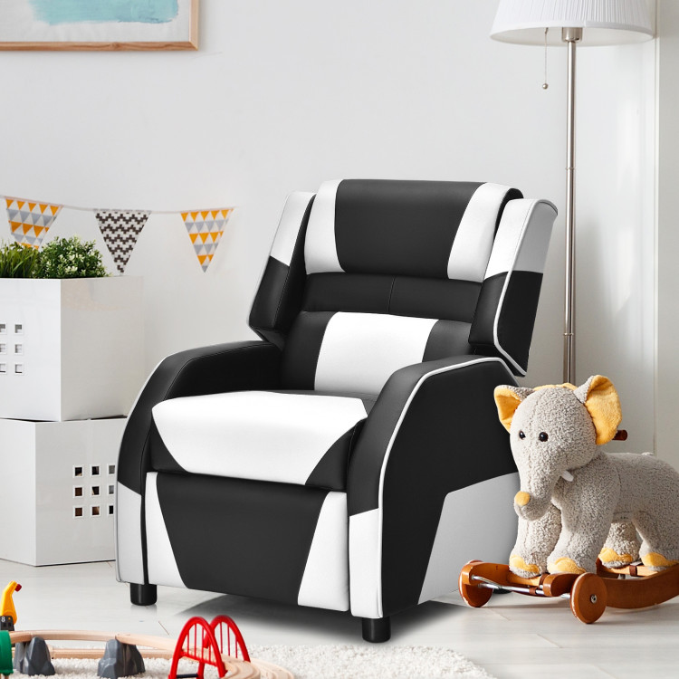 Kids Youth PU Leather Gaming Sofa Recliner with Headrest and Footrest-WhiteCostway Gallery View 12 of 15