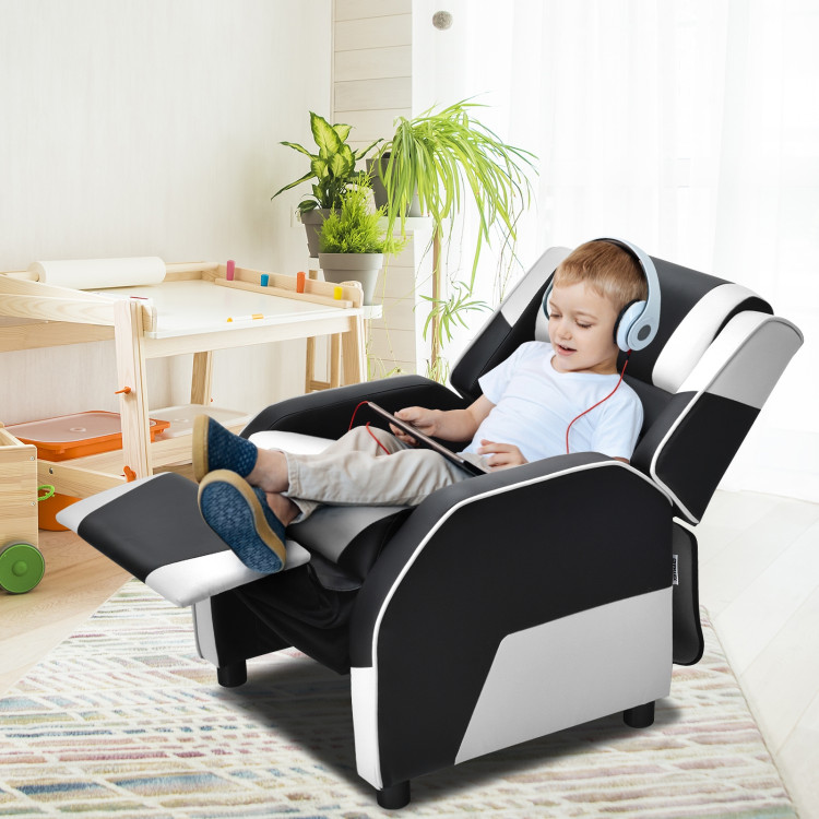 Kids Youth PU Leather Gaming Sofa Recliner with Headrest and Footrest-WhiteCostway Gallery View 7 of 15