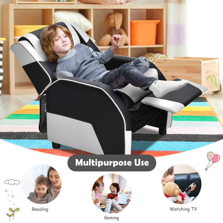 Kids Youth PU Leather Gaming Sofa Recliner with Headrest and Footrest-WhiteCostway Gallery View 6 of 15