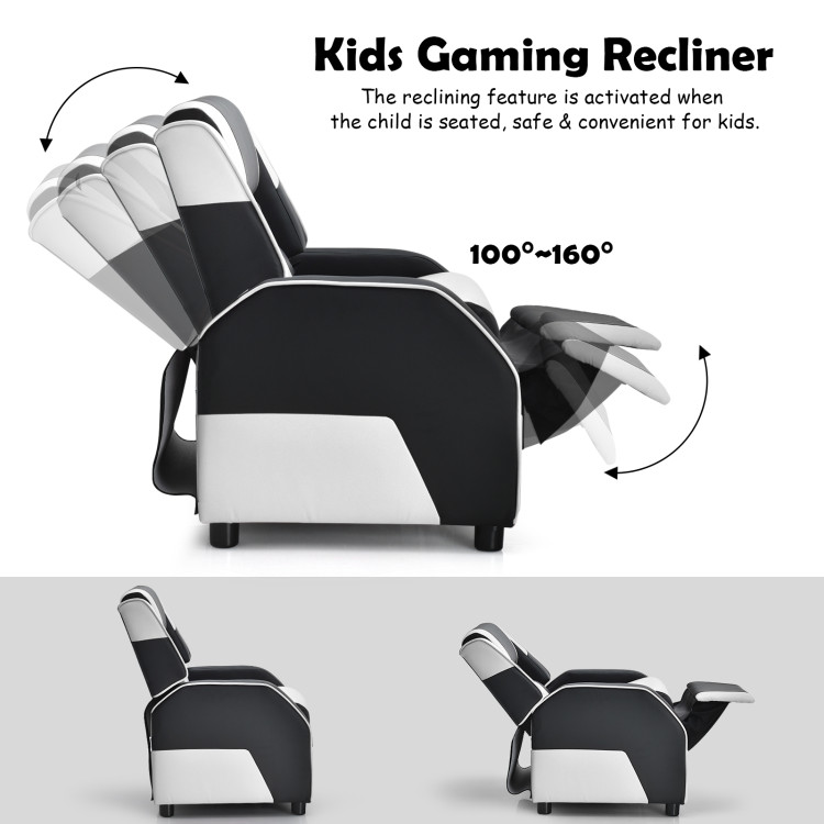 Kids Youth PU Leather Gaming Sofa Recliner with Headrest and Footrest-WhiteCostway Gallery View 10 of 15