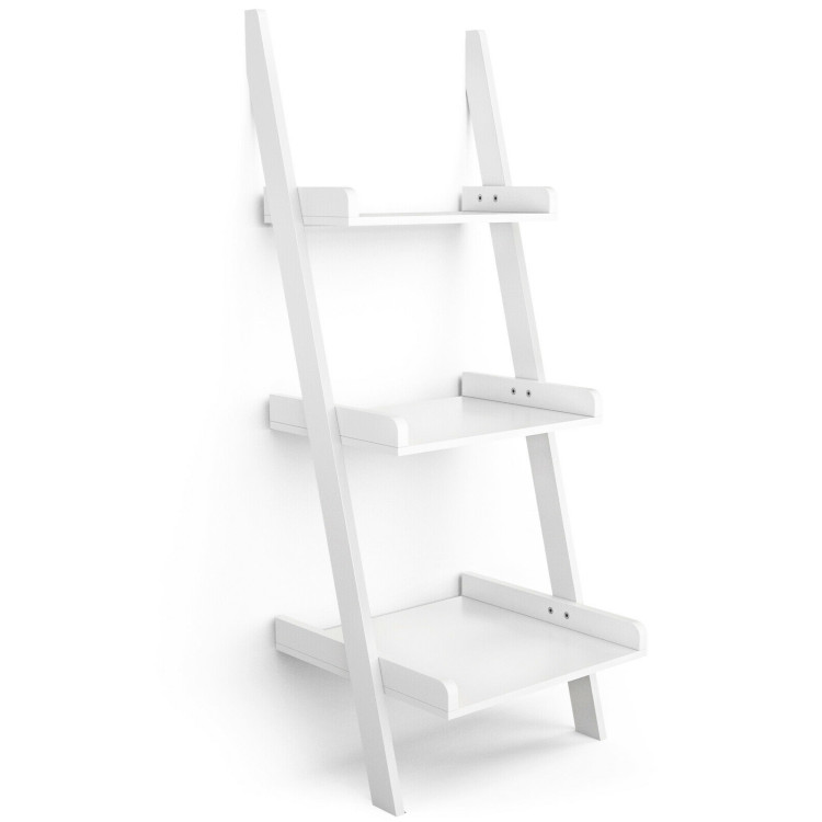 3.7 Ft 3-Tier Wooden Leaning Rack Wall Book Shelf Ladder-WhiteCostway Gallery View 1 of 13