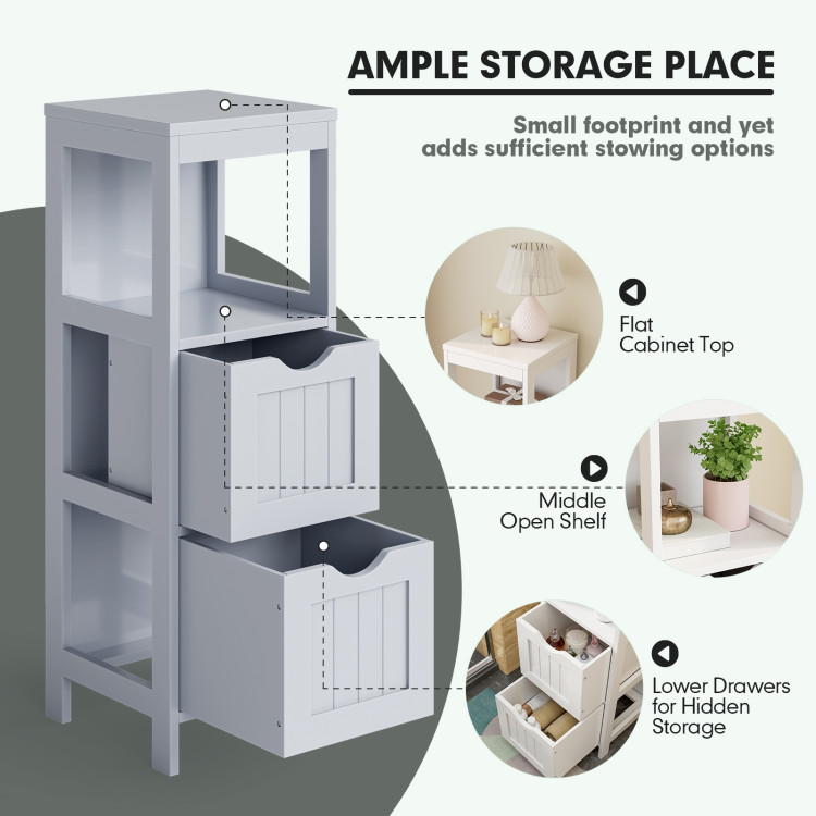 Bathroom Floor Storage Cabinet with 2 Drawers for Small Space-GrayCostway Gallery View 9 of 10