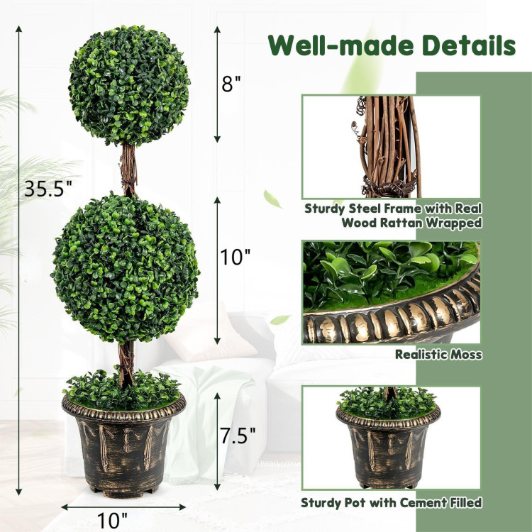 36 Inch Artificial Double Ball Tree Indoor and Outdoor UV ProtectionCostway Gallery View 4 of 10