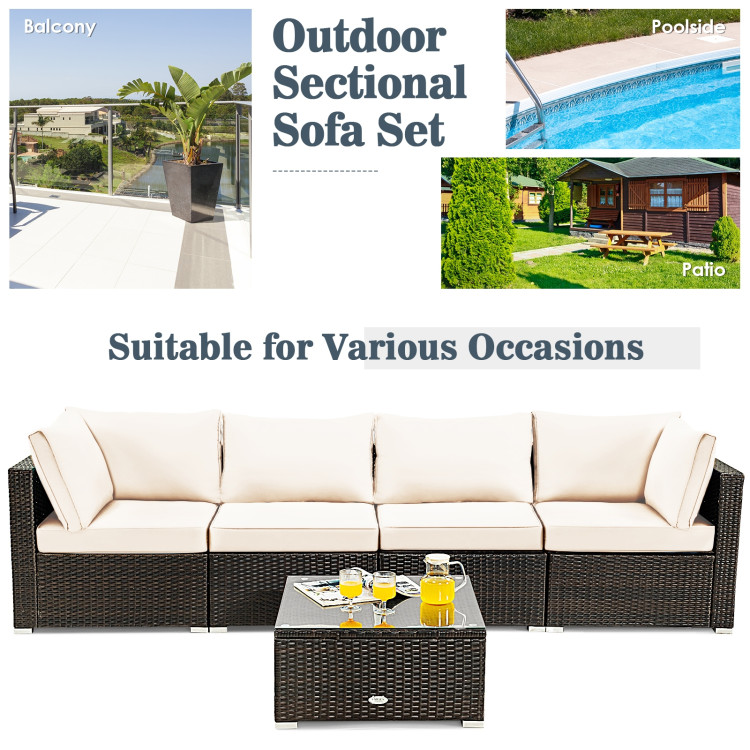 5 Pieces Cushioned Patio Rattan Furniture Set with Glass Table-WhiteCostway Gallery View 12 of 12