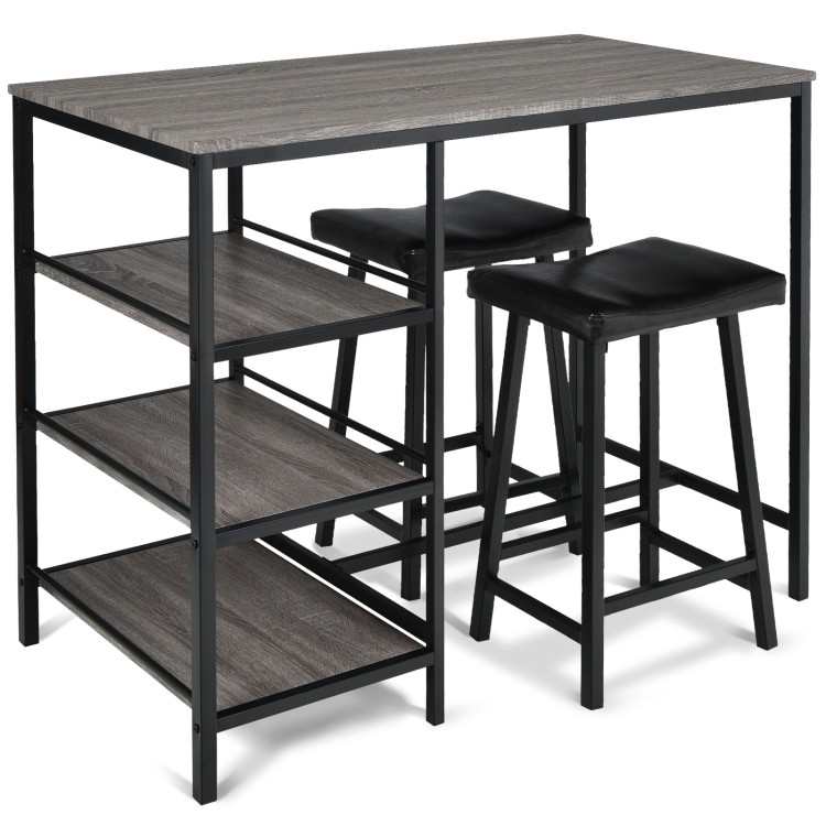 3 Pieces Counter Height Dining Bar Table Set with 2 Stools and 3 Storage Shelves-BlackCostway Gallery View 6 of 9