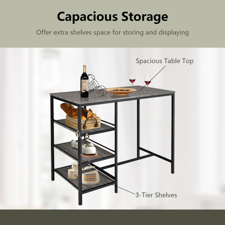3 Pieces Counter Height Dining Bar Table Set with 2 Stools and 3 Storage Shelves-BlackCostway Gallery View 5 of 9