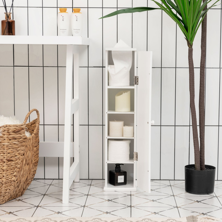 Free Standing Toilet Paper Holder with 4 Shelves and Top Slot for