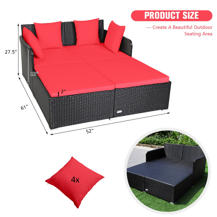 Outdoor Patio Rattan Daybed Thick Pillows Cushioned Sofa Furniture-RedCostway Gallery View 4 of 12